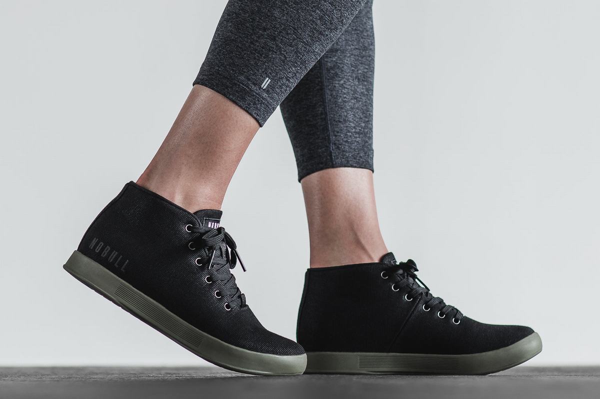 Nobull Canvas Mid Women's Trainers Black Dark Green | Australia (MF9032)